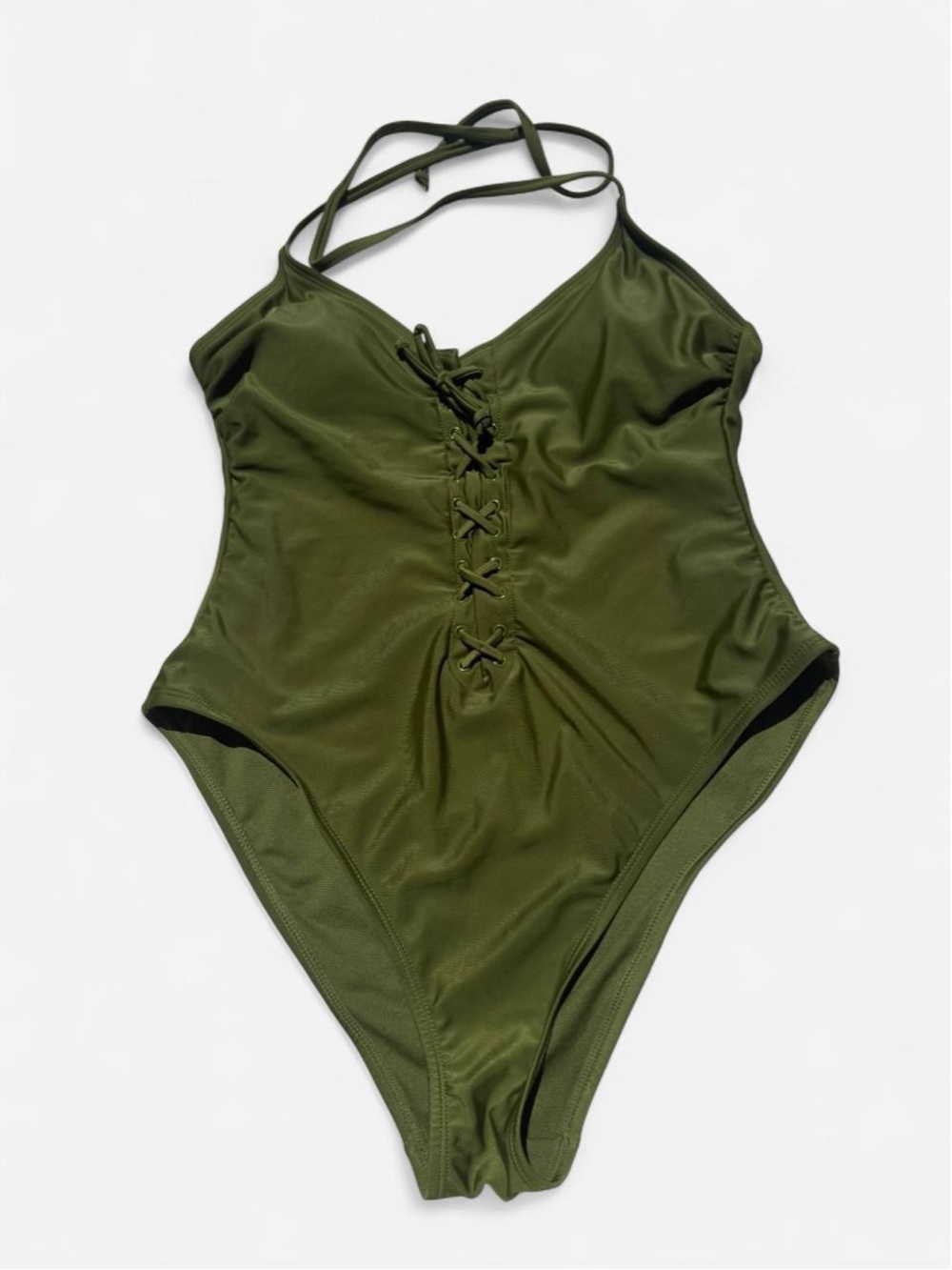 No Boundaries Olive Green Lace-Up Swimsuit
